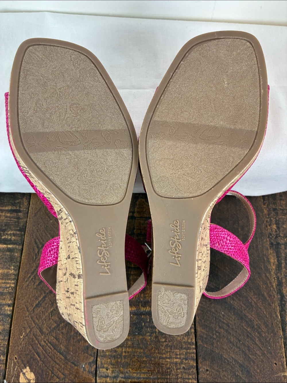 NWOT Life Stride 7.5 Pink Woven Wedge Sandals Ankle Strap Espadrille Barbiecore - Picture 9 of 9